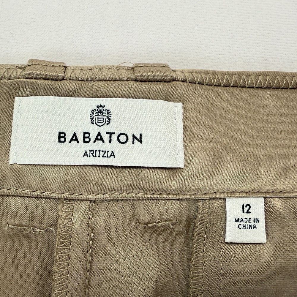 Babaton Aritzia Outgoing Satin Cargo Pants Womens 12 Taupe Pleated Party Holiday - Picture 3 of 15